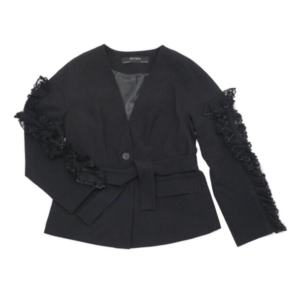 black ruffle blazer